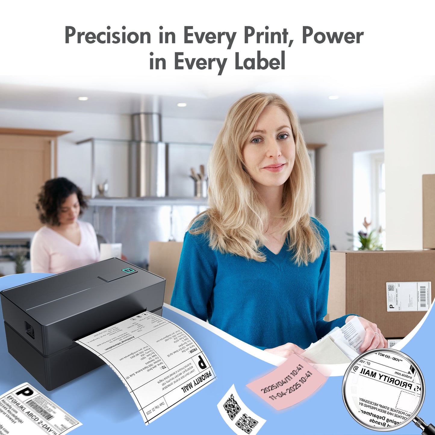 Bluetooth Thermal Shipping Label Printer: 4x6 Wireless Label Maker with Tape for Small Business - Compatible with iPhone, Android, Windows & Mac, Widely Used for USPS UPS Ebay Amazon Shopify Etsy