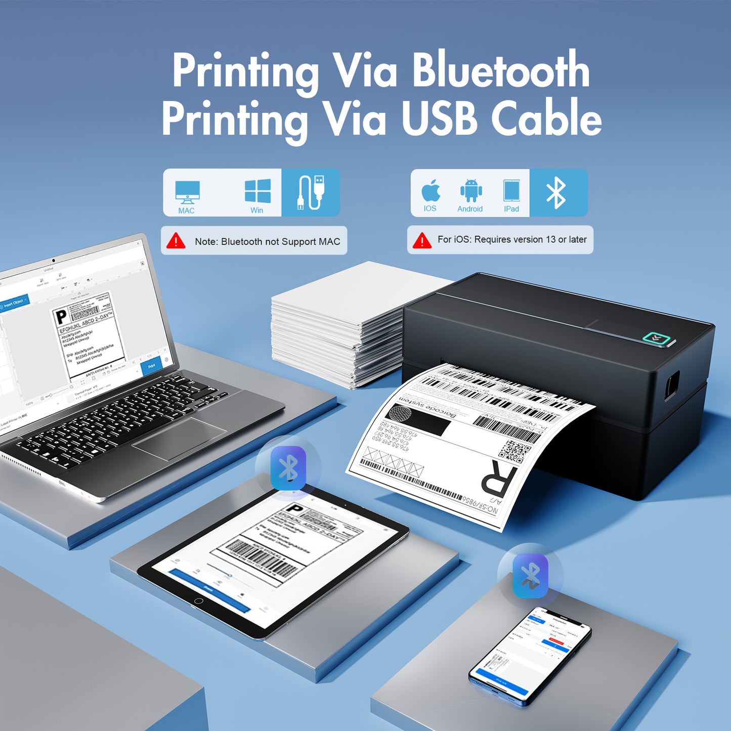 Bluetooth Thermal Shipping Label Printer: 4x6 Wireless Label Maker with Tape for Small Business - Compatible with iPhone, Android, Windows & Mac, Widely Used for USPS UPS Ebay Amazon Shopify Etsy
