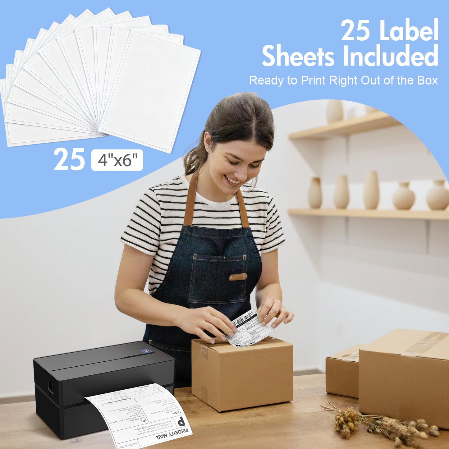 Bluetooth Thermal Shipping Label Printer: 4x6 Wireless Label Maker with Tape for Small Business - Compatible with iPhone, Android, Windows & Mac, Widely Used for USPS UPS Ebay Amazon Shopify Etsy